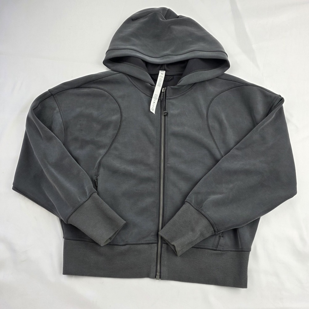Lululemon Hoodie Womens 6 Gray Softstreme Full Zip Relaxed Fit Logo Knit